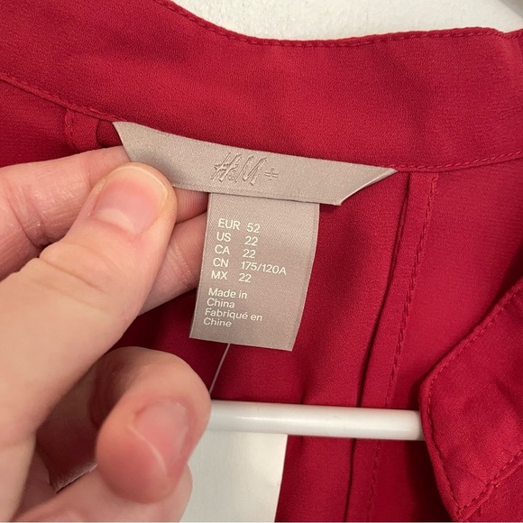 NEW NWT H&M Plus Size Red Pleated V-Neck Long Sleeve Shirt Dress Shift Dress 22 - Picture 4 of 16